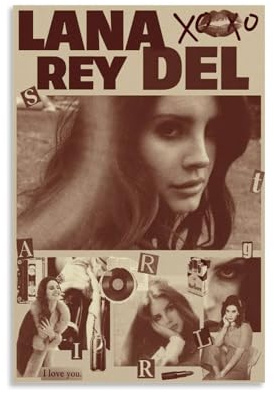 Gufatoo Lana Poster Del Rey Music Collage Vintage Cover Für Zimmer, Ästhetische Leinwand-Wandkunst, Schlafzimmer-Dekor Posters 12x18inch(30x45cm)
