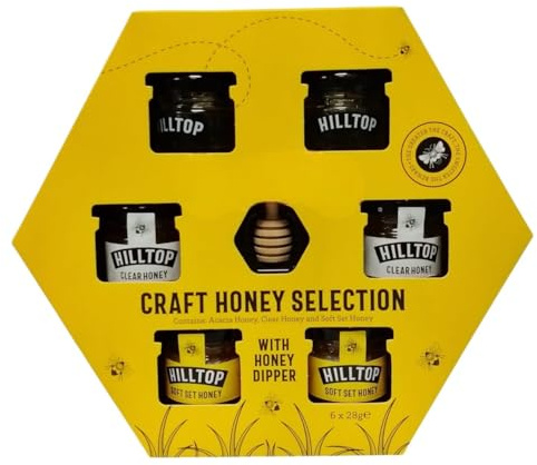 Premium Craft Honey Gift Set – 6 Mini Jars with Wooden Dipper | Acacia, Clear & Soft Set Honey Variety | Natural Sweetener Sampler Pack