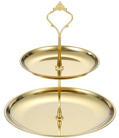 sourcing map 1 Set 2-Tier Cupcake Stand Holder, Round Tiered Serving Tray Stainless Steel Cup Cake Stand for Dessert Fruit Table Birthday Party Decoration Display, Gold