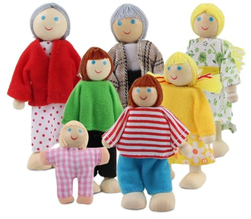 XIMEY Puppenhaus Puppen Puppenfamilie, Figuren Puppenhaus, Biegepuppen, Holzpuppen, Holz Puppenhaus Zubehör (E)