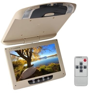 9-Zoll-Auto-Dachmonitor, LCD-Klappbildschirm, Multimedia-Video-Deckenmontage-Display Einfache Einrichtung Für Ausflüge(Beige)