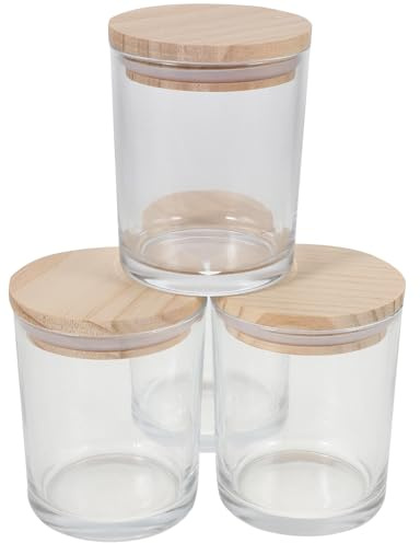 SECFOU Lot de 4 Pots à Bougies avec Couvercles Bambou, en Verre 200ml | Usage Décoratif Intérieur, Rangement Polyvalent Pratique, Format Compact 200ml, Ensemble de Quatre Pièces