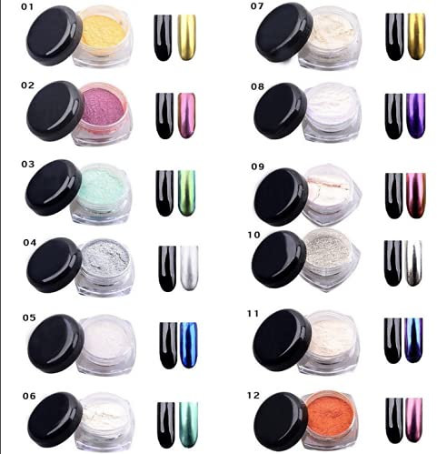 Glitter Chrome Nail Powder, 12 Colors Glitter Nail Art Kit Dip Powder Magic Effect Dust Twinkle Nail Art Powder