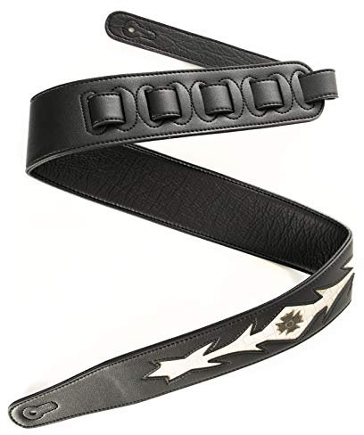 Fame Premium Leder Gitarrengurt, 1350mm Länge, 65mm Breite, Weiß, Reptile Insignia Grafik, Hersteller-Logo