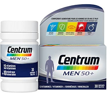 CENTRUM – Multivitamines Homme 50+ - Vitalité, Immunité, Vision, Mémoire, Muscles - 13 Vitamines & 11 Minéraux - 30 Comprimés