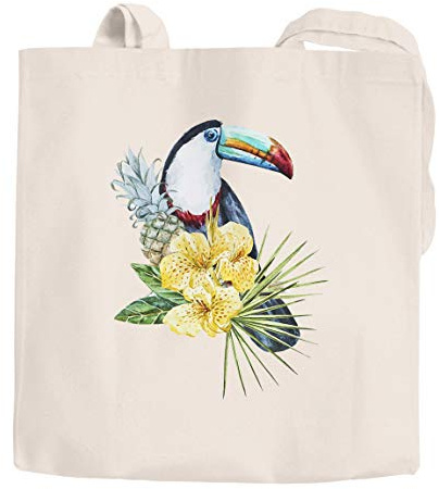 Autiga Jutebeutel Tucan Ananas Tropical Summer Jungle Paradise Pineapple Einkaufstasche Baumwolltasche Stoffbeutel natur 2 lange Henkel