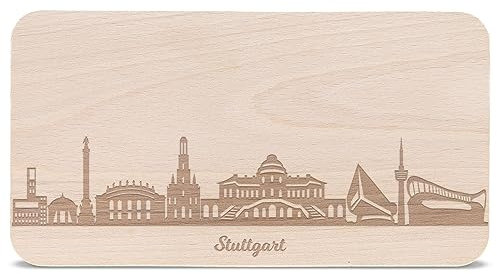 Frühstücksbrettchen Stuttgart mit Skyline Gravur - Brotzeitbrett & Geschenk für Stuttgart Stadtverliebte & Fans - ideal auch als Souvenir