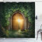 ABAKUHAUS Fantasia Tenda da Doccia, Mystic Vivid Sun Beams, Tessuto Set di Decorazioni per Il Bagno con Ganci, per la Vasca da Bagno, 175 cm x 200 cm, Verde e Marrone