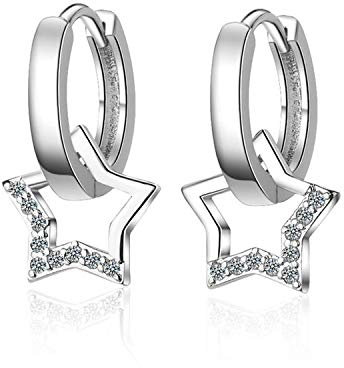 Wiftly Creolen Damen mädchen 925er Sterling Silber mit Zirkonia Sterne Glitzer Anhänger Ohrringe Hypoallergen