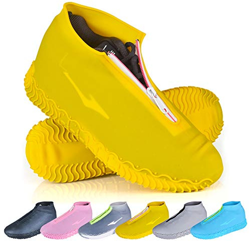 ydfagak Shoe Covers Waterproof Reusable Foldable Not-Slip Rain Shoe Covers with Zipper,Shoe Protectors Overshoes Rain Galoshes for Kids Men and Wome (Yellow, S (Kids 3-5 Year))