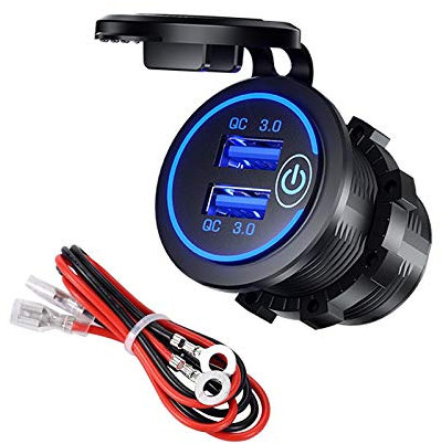 YGL Carica Rapida 3.0 Caricatore per Auto Doppio USB con Interruttore, Caricabatterie Rapido per Presa USB Impermeabile 36W 12V per Moto Auto