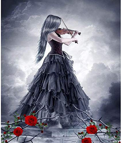 Peinture par Numéro Adulte,Violon femme et rose 40x50cm Bricolage Tableau Peindre par Nombre pour Enfants Jouets à peindre, cadeaux peints à la mainHome Decor