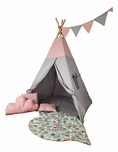 Tipoo-Tipi-Zelt Dirty PINK MIT GRAUEN Kissen, blattförmiger Matte, Girlande, Stabilisator