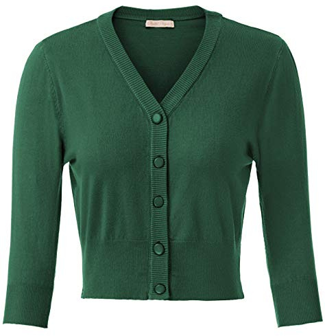 Belle Poque 60s Women Cmofy Cropped Length Solid Color Cardigan Knitted Shrug Dark Green(928-12) Medium
