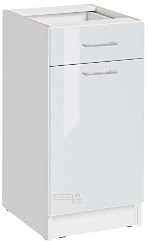 Cuisineandcie - Meuble bas de cuisine Eco Blanc Brillant 1 porte 1 tiroir L 40 cm