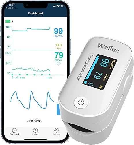 Wellue Oxymètre de Doigt, Oxymètre de Pouls Professionnel Saturomètre Portable avec Moniteur de Fréquence Cardiaque avec APP via Bluetooth pour Mesurer SpO2, PR
