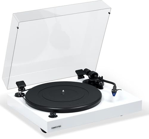 Fluance RT84 Reference High Fidelity Vinyl Turntable Record Player with Ortofon 2M Blue Cartridge, Speed Control Motor, High Mass MDF Wood Plinth, Vibration Isolation Feet - Piano White