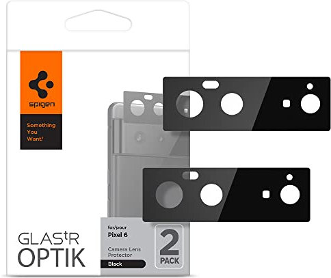 Spigen Glas.tR Optik Kameraschutz kompatibel mit Google Pixel 6, 2 Stück, Schwarz, Anti-Kratzer, 9H Härte Schutzfolie