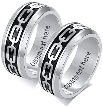 ANAZOZ 2 Stück Eheringe Paarpreis Edelstahl Chain Eheringe Elegant Freundschaftsringe Silber Schwarz Trauringe Hammerschlag mit Kostenlos Gravur