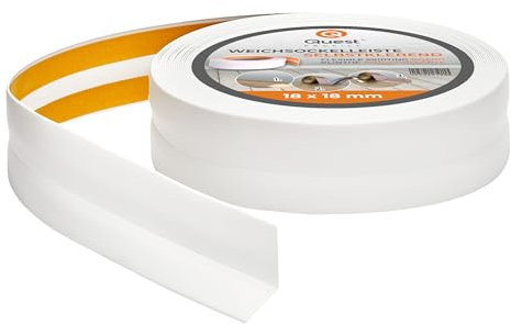 Quest Weichsockelleiste Selbstklebend - 18 mm x 18 mm - Knickleiste, Abschlussleiste für Küche, Badezimmer - Dichtungsband PVC, Flexibel, Wasserdicht, Dekorativ - 20 Meter, Weiß