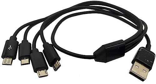 Halokny 4 in 1 Multi Charging Cable - USB Type A to Four Micro USB Splitter Cable Data Sync & Charging Cord (Black, 1.5Ft)