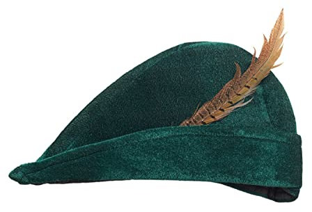 MIMIKRY Grüner Samt Hut mit Feder Robin Hood König der Diebe Jäger Mittelalter Märchen