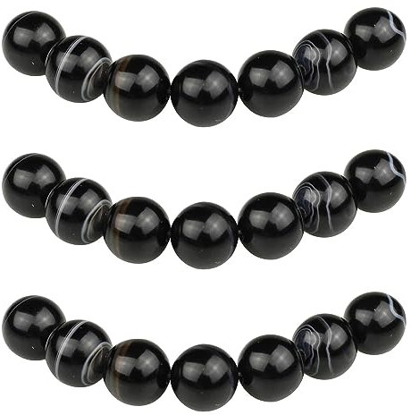 MJDCB Perlen zum Auffädeln 12mm 30 stück Schwarz Gestreifter Achat Halbedelsteine Perlen mit Loch Natürliche Lose Runde Steinperlen für Herstellung Schmuck Armbänder Halsketten