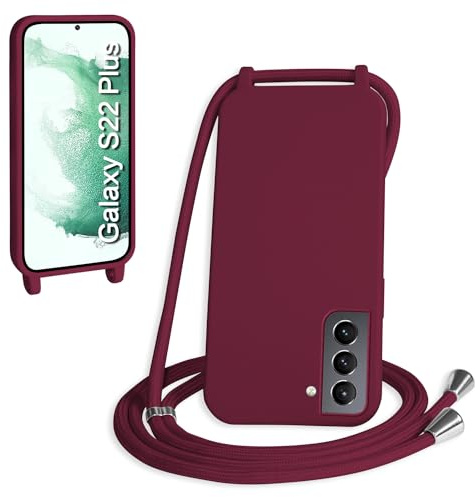 WenBaby Coque avec Cordon pour Samsung Galaxy S22 Plus,Collier pour Étui bandoulière Colliers de cellulaire Mince Antichoc Réglable Lanyard Silicone Case,Rouge