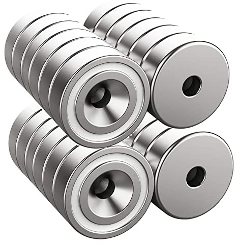 Magnetpro 24 Stück Magnete 10 KG Kraft 20 x 7 mm mit Loch und Kapsel, Senkkopf-Topfmagnet mit Schrauben