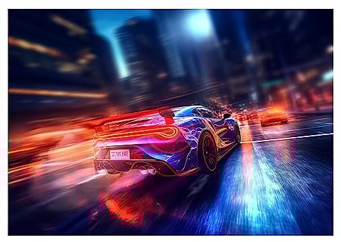 WallArena - Vlies Fototapete Kinderzimmer 416x254 cm Junge Auto Sportwagen Gaming Gamer - Fototapeten Tapeten für Kinder Kindertapete Kinderzimmertapete - Vliestapete Wandtapete Tapete 3D Effekt