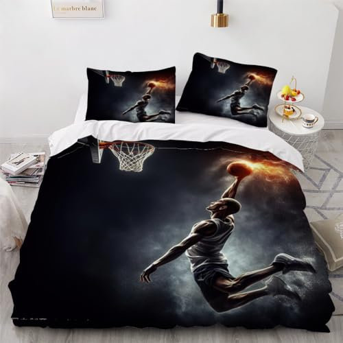DILANI Bettwäsche 135x200 Winter Basketball Bettwäsche-Sets 3 Teilig 3D Sport Bettbezug Weich Mikrofaser Bettbezüge mit Reißverschluss und Kissenbezug 80x80cm für Erwachsene Kinder