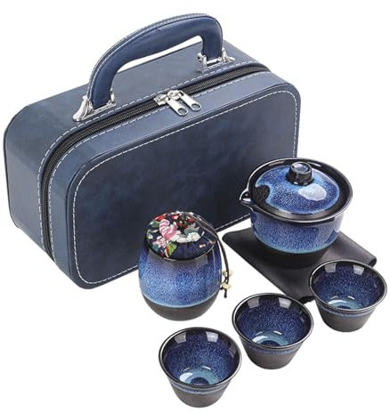 Gralara Ensemble de Théière en céramique de Voyage, 3 Tasses à thé, Service à thé Chinois Japonais, Service à thé pour extérieur, Maison, Bureau, hôtel