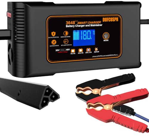 Golf Cart Battery Charger, 48V 13A and 36V 18A Trickle Battery Charger, 48 Volt Golf Cart Charger, 18-Amp Smart Charger, Lithium, LiFePO4, Lead-Acid AGM/Gel/SLA, EZGO RXV&TXTQ