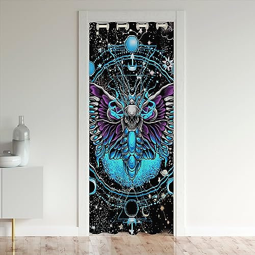 Homewish Rideau de Porte Boho Moth 86x203 cm, Occultant Soleil et Lune Noir Blanc, D'Entrée Galaxie Étoiles, de Penderie Mandala Bohème, Mauve Bleu