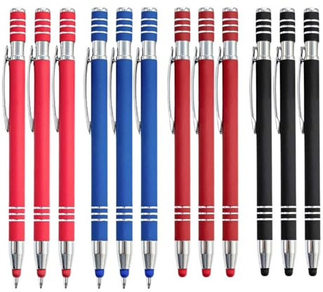 12 penne a sfera con touchpen, 4 colori 2 in 1 con penna touchscreen, pennino capacitivo e penna a sfera, multifunzione per tablet, smartphone touch screen