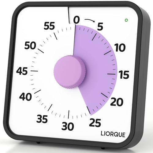 LIORQUE 19cm Visueller Timer 60 Minuten Countdown Timer mit großem Bildschirm für Kinder und Erwachsene Leiser Kurzzeitmesser für Küche Schule Büro Batterie inklusive (Lila)