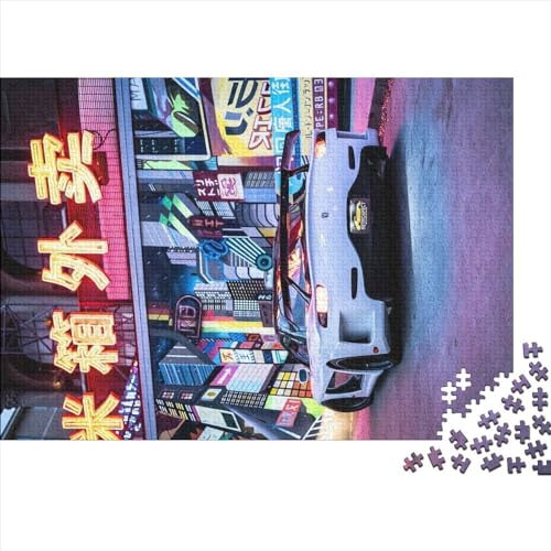 Unmögliche Puzzles für Erwachsene, JDM-Auto, japanische Straße, Nachtansicht, Poster, 1000 Teile, Holzpuzzle, Geschenke für Kinder und Erwachsene, 1000 Stück (75 x 50 cm)