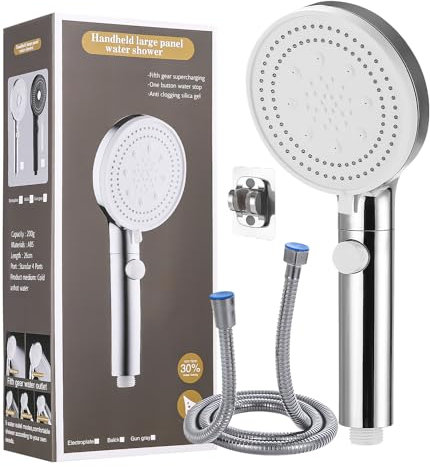 Alcachofa de Ducha de Alta Presión, 6 Modos, 1.5M Manguera, Shower Head, Mango Ducha Baño, Cabezal con Soporte, Fijación fiable giratorios