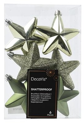 Kaemingk Christbaumschmuck Sterne Kunststoff 7cm x 6 Stück - bruchsichere Christbaumkugeln Weihnachtskugeln Weihnachten - Weihnachtsbaumschmuck - Rosmarin
