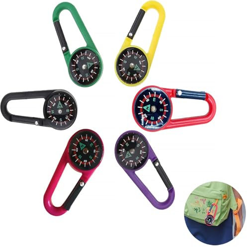 6 Stück Karabiner Haken Minikompaß, Kompass Mit Karabinerhaken Getränk Buckle Haken Halter Schlüsselanhänger Selbsthemmung Kompass Schlüsselbund für Wandern Camping Reisen Außen