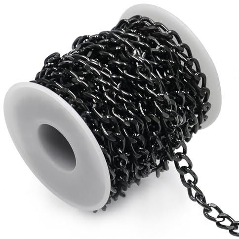 GYSRXS 5 m Rolle Aluminium Panzerketten mit Spule Kette Meterware Spulenkette Metall Kette Verwendet für DIY Armband Kette Schmuckherstellung,6.5x10mm (Schwarz)