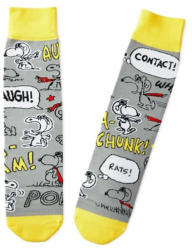 Hallmark Peanuts Snoopy Socken, Erdnüsse Geschenke, Snoopy Geschenke, Neuheit Socken, Grau, Gelb