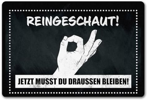 speecheese Fußmatte in 40x60 cm ohne Rand mit gewitztem Streich - Reingeschaut! Jetzt musst du draussen bleiben! lustiger Prank um Freunden und Familie einen Streich zu Spielen die Fußmatte