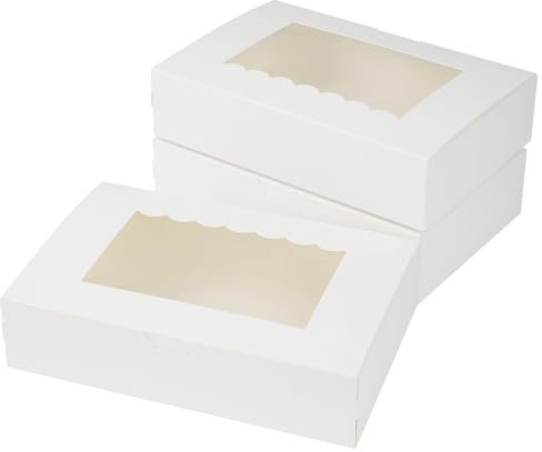 KEYIDO 20 Pack Cookie Boxes with Window, 8.5”×5.5”×2” Sweet Boxes, White Cardboard Bakery Boxes, Empty Packing Boxes for Muffins Pastry Cupcake Candy Pie Party Favours