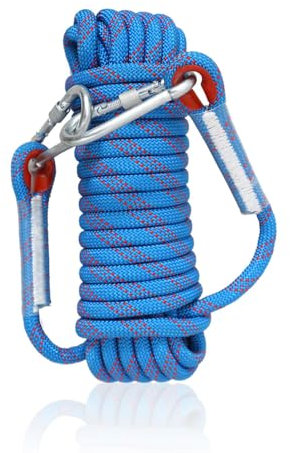 Corde d'escalade statique de 8 mm, 10 m, en nylon, avec 2 crochets en acier, pour travaux en hauteur, alpinisme, sport, camping (bleu)