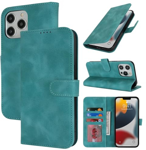 Zouzt Wallet Case for iPhone 13 Pro (6.1), Card Holder, Mint Green | Premium PU Leather, Shockproof TPU Shell, Magnetic Closure, Feels Good in The Hand, Anti-Fingerprint, Flip Folio Phone Cover