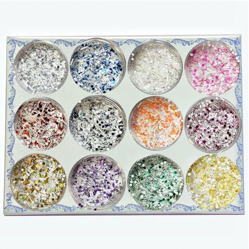 12 Colors Eco-Friendly Cosmetic Glitter, Non-Toxic Festival Glitter for Nails, Hair, Eye Makeup, DIY Art 12 Colors (Snowflake-A)