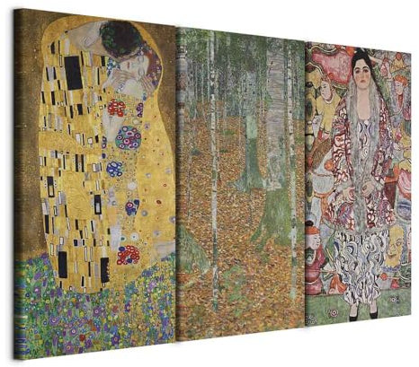 murando - Tableau triptyque mural ensemble de 3 pièces 120x80 cm – Impression sur toile - Klimt Palette De Couleurs Chaudes Composition De Peintures Jaune Gustav l-G-10411-b-a