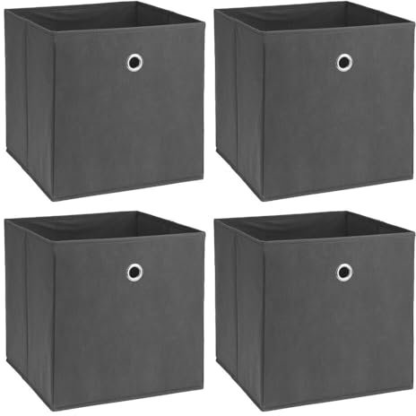 Murago - 4er Set Faltbox ca. 30x30x30 cm Anthrazit - Würfel Aufbewahrungsbox faltbar Aufbewahrungskörbe Einschub Korb Boxen Grau Stoff für Kleidung Spielzeug Kinderzimmer Baby Regalkorb Klappbox