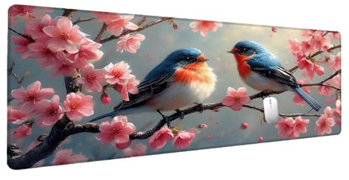 Mauspad XXL Groß 1200x600mm Blume Mousepad Vogel, Schreibtischunterlage Gaming Mauspad, Wasserdicht rutschfeste Mouse Pad Genähte Kanten Schreibtisch Zubehör Verbessert Präzision Geschwindigkei R-6
